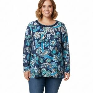 Kim Rogers Navy and Teal Paisley Blouse